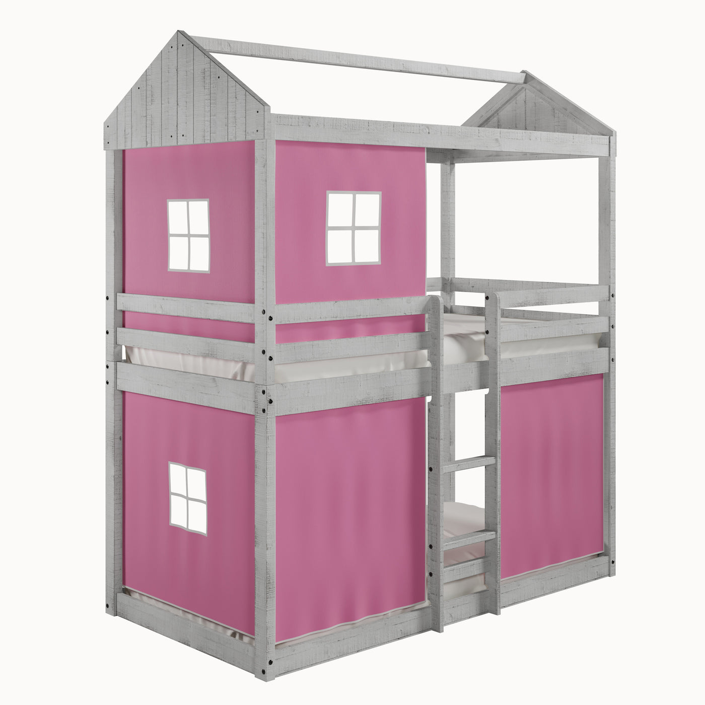 Deer Blind Twin over Twin Fort Bunkbed with Pink Tent