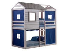Deer Blind Twin over Twin Rustic Grey House Bunkbed with Blue Tent