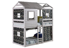Deer Blind Twin over Twin Rustic Grey House Bunkbed with Camo Print Tent