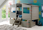 Beach House Low Loft Bed with House Toy Boxes