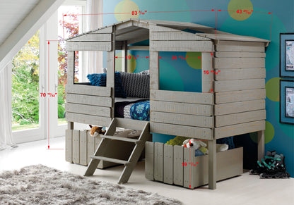 Beach House Low Loft Bed with House Toy Boxes