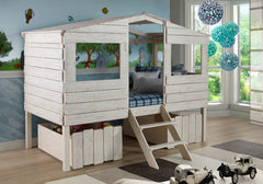 Beach House Low Loft Bed with House Toy Boxes