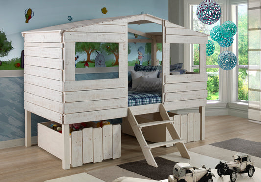 Beach House Low Loft Bed with House Toy Boxes