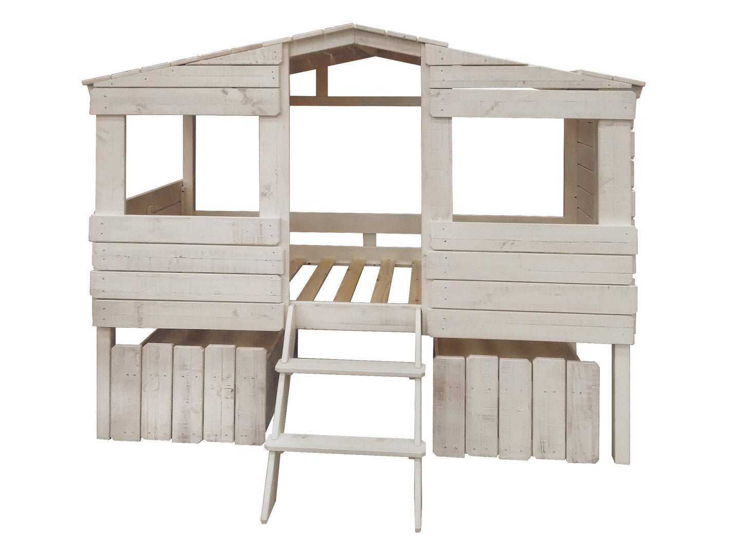 Beach House Low Loft Bed with House Toy Boxes