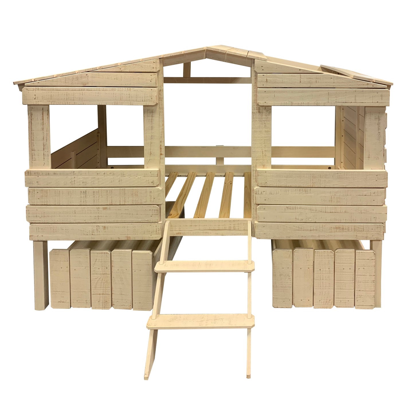 Beach House Low Loft Bed with House Toy Boxes