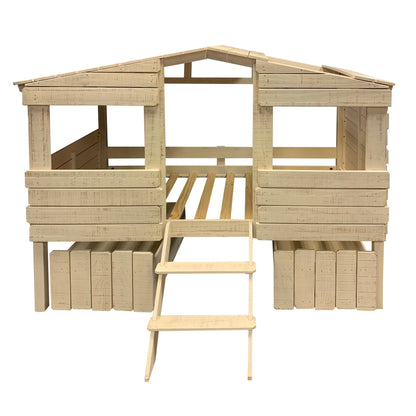 Beach House Low Loft Bed with House Toy Boxes