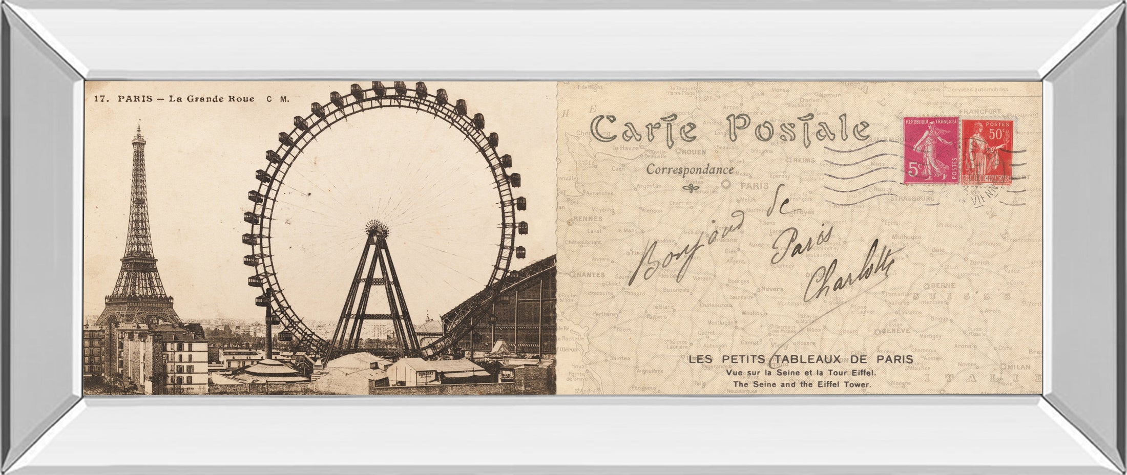 Mirrored Frame Lettre De Paris II By Wild Apple Graphics