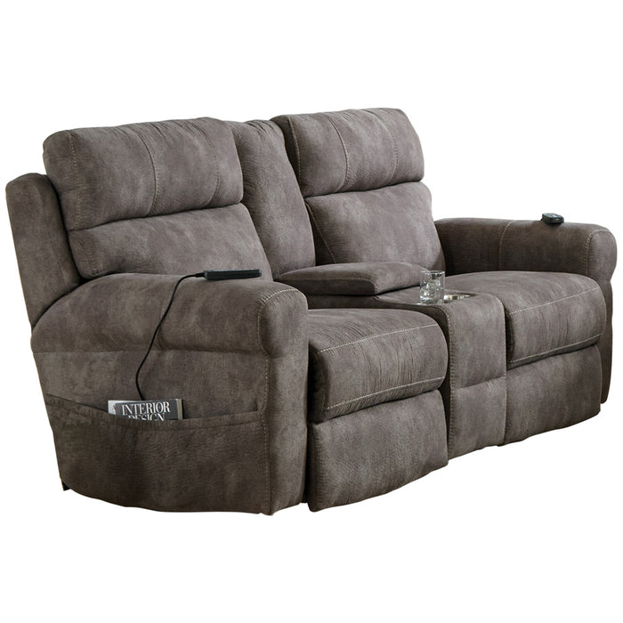 Tranquility Pewter Grey Lay Flat Reclining Loveseat With Console