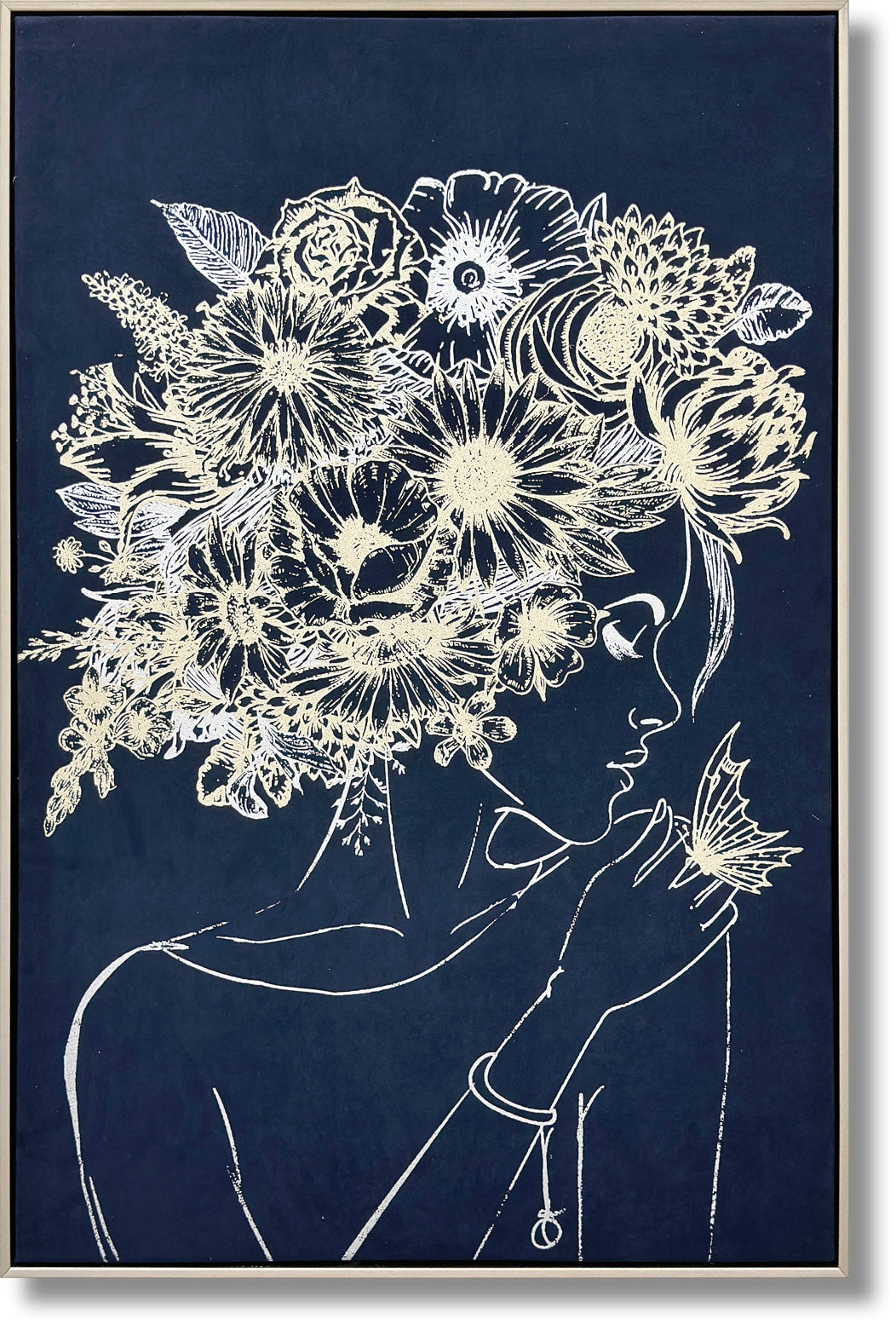 ''Midnight Muse: Floral Silhouette'' Suede Canvas w/ Metallic