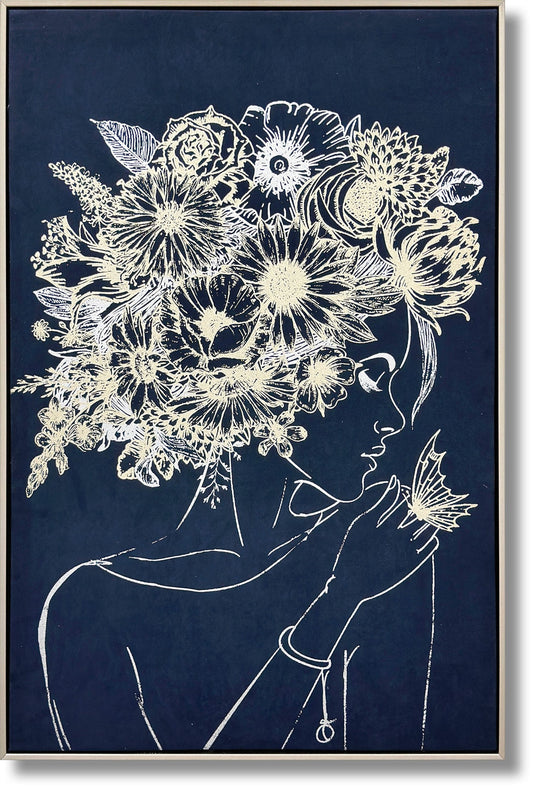 ''Midnight Muse: Floral Silhouette'' Suede Canvas w/ Metallic