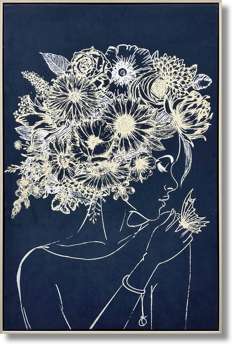''Midnight Muse: Floral Silhouette'' Suede Canvas w/ Metallic