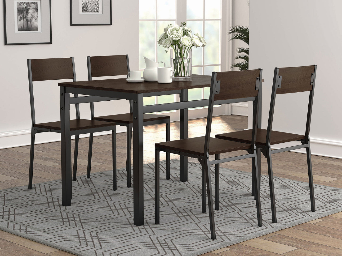 Lana Rectangular Dining Set Dark Brown and Black