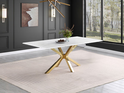 Mesa de comedor rectangular Venera de 79 pulgadas de imitación de mármol blanco