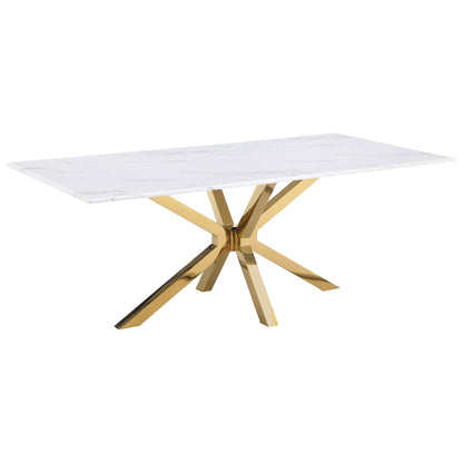 Mesa de comedor rectangular Venera de 79 pulgadas de imitación de mármol blanco