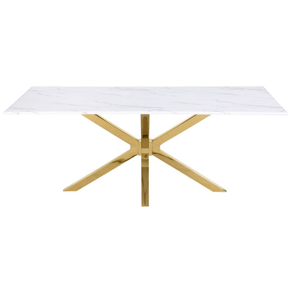 Mesa de comedor rectangular Venera de 79 pulgadas de imitación de mármol blanco