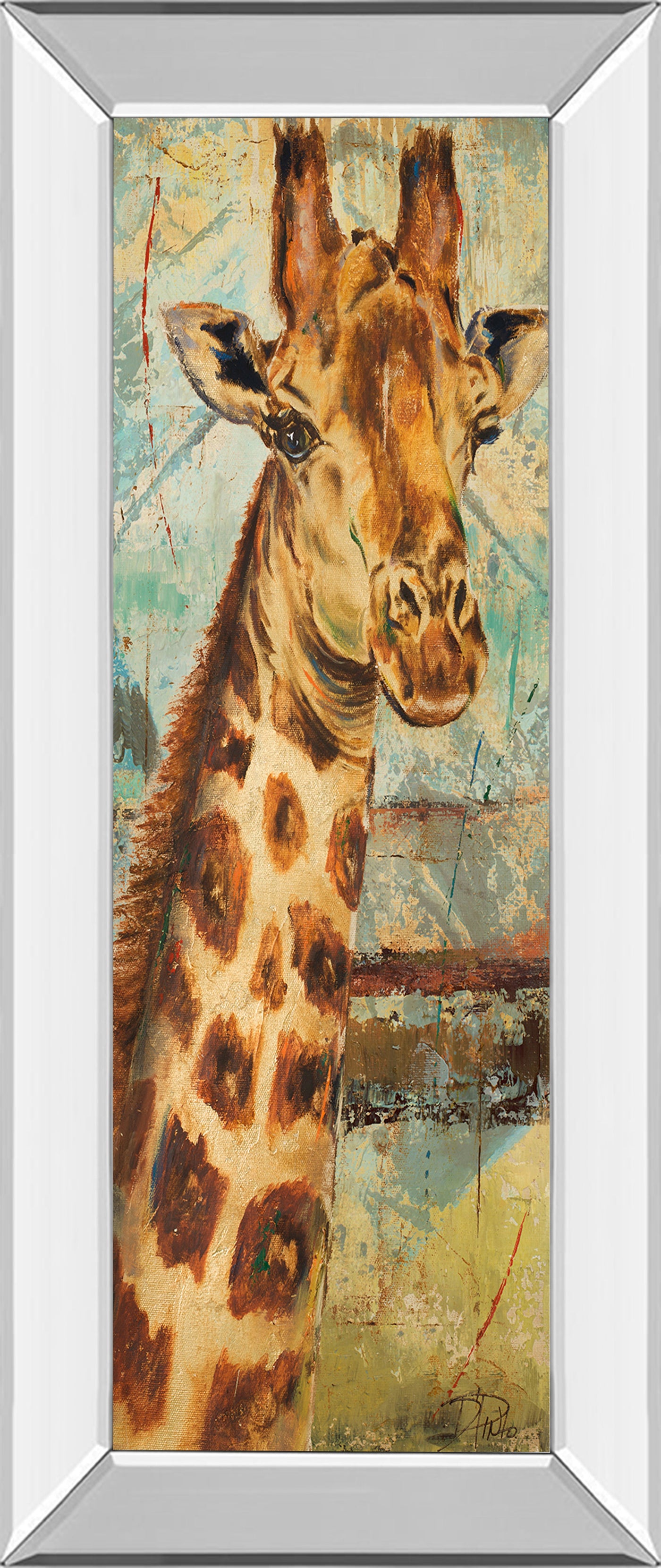 Mirrored Frame New Safari On Teal I By Patricia Pinto