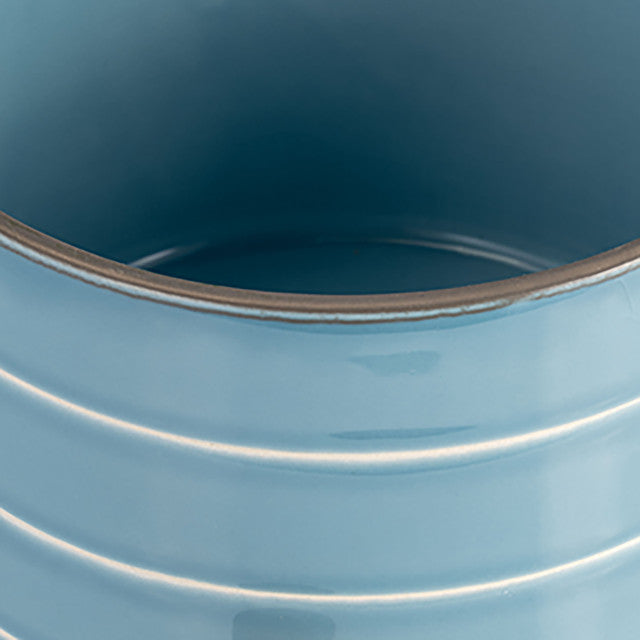 Striped Planter W/ Wood Stand Skyblue