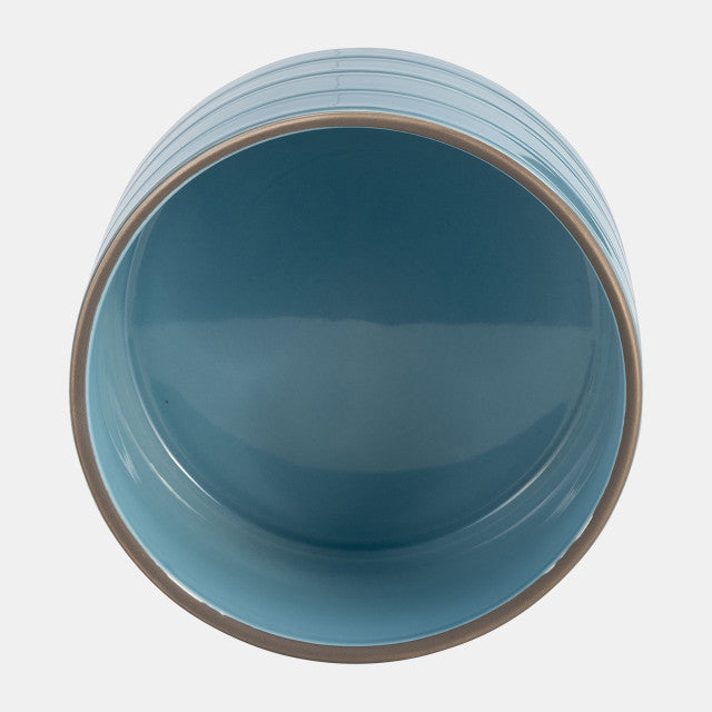 Striped Planter W/ Wood Stand Skyblue