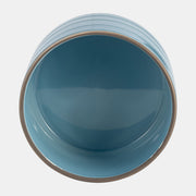 Striped Planter W/ Wood Stand Skyblue