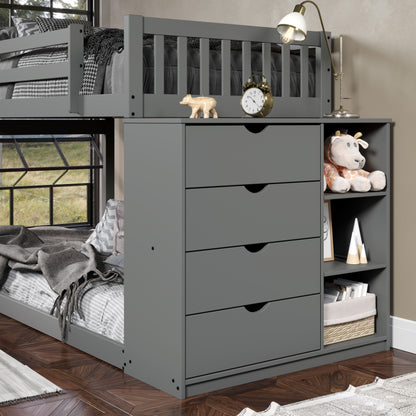 Moby Mission Twin over Twin Bunkbed with 4 Drawer Dresser & Shelves