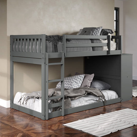 Moby Mission Twin over Twin Bunkbed with 4 Drawer Dresser & Shelves