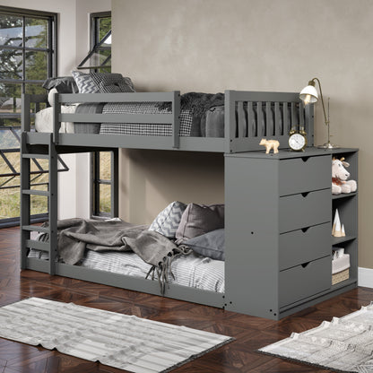 Moby Mission Twin over Twin Bunkbed with 4 Drawer Dresser & Shelves