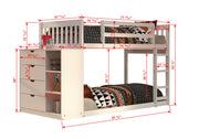 Moby Mission Twin over Twin Bunkbed with 4 Drawer Dresser & Shelves