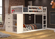 Moby Mission Twin over Twin Bunkbed with 4 Drawer Dresser & Shelves