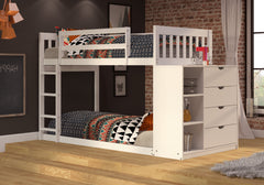 Moby Mission Twin over Twin Bunkbed with 4 Drawer Dresser & Shelves