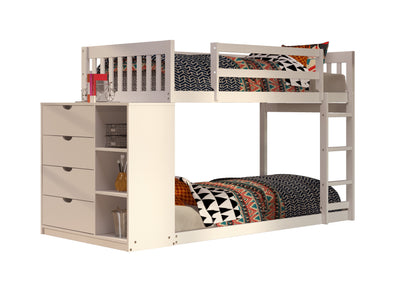 Moby Mission Twin over Twin Bunkbed with 4 Drawer Dresser & Shelves