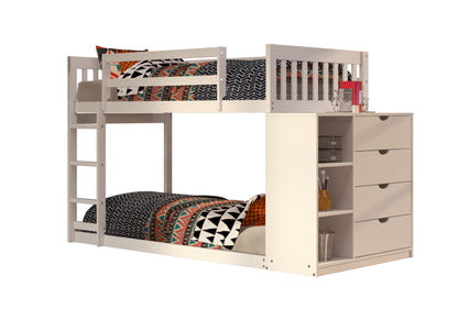 Moby Mission Twin over Twin Bunkbed with 4 Drawer Dresser & Shelves