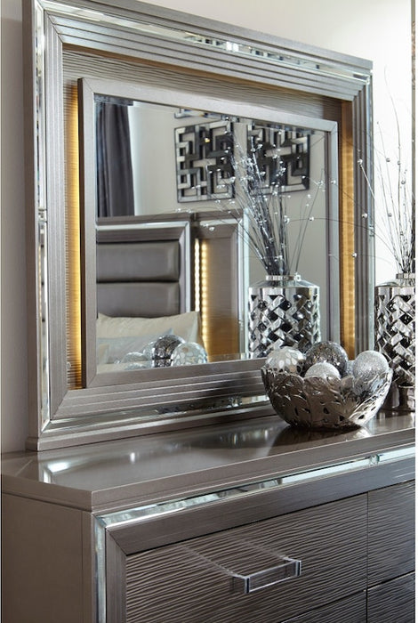 Espejo metálico Tamsin gris plateado con luz LED 