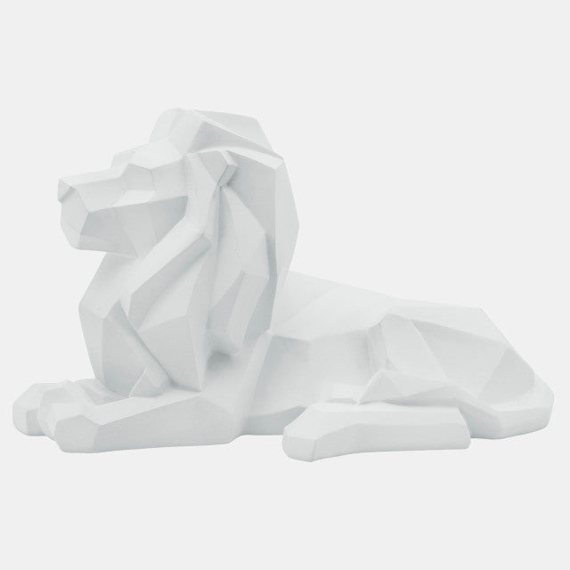 Resin 13" Laying Lion, White