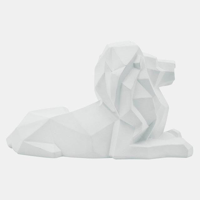 Resin 13" Laying Lion, White