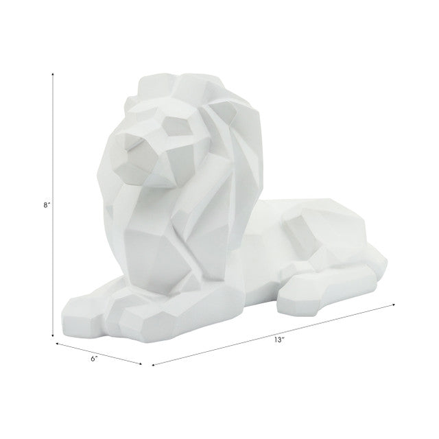 Resin 13" Laying Lion, White