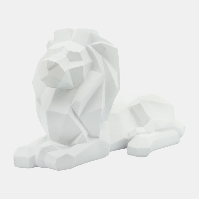 Resin 13" Laying Lion, White