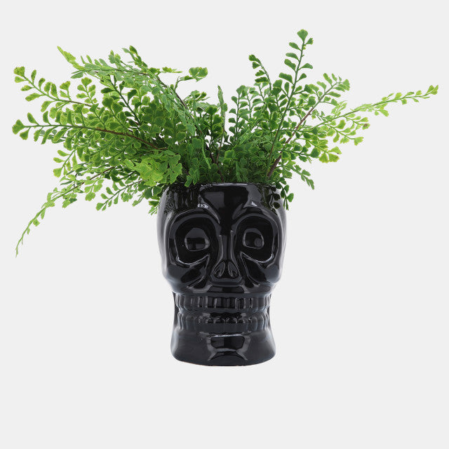 Cer, 6" Skull Vase, Black
