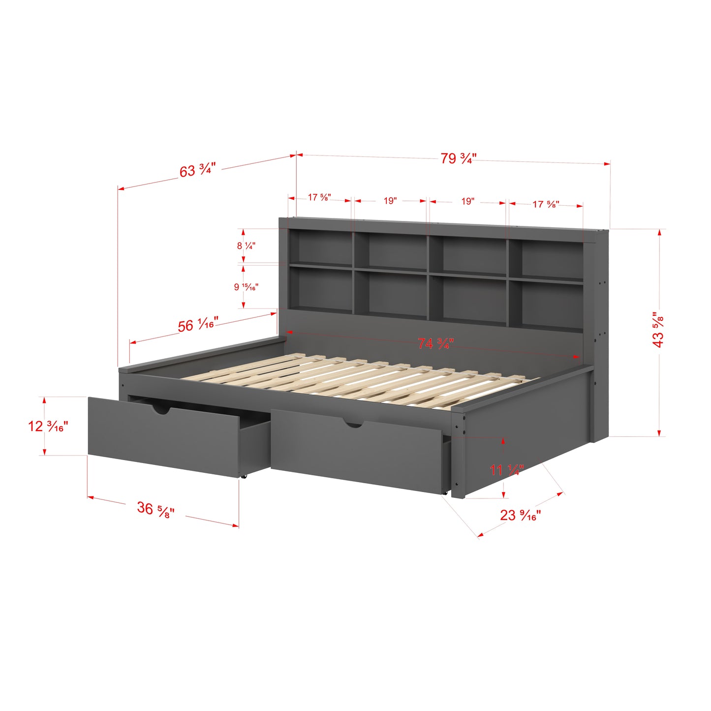 Bookcase Daybed with Dual Underbed Drawers