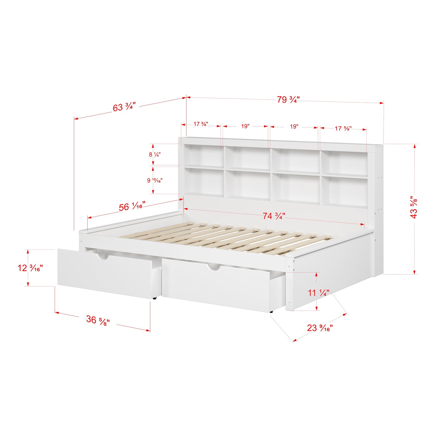 Bookcase Daybed with Dual Underbed Drawers