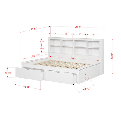 Bookcase Daybed with Dual Underbed Drawers