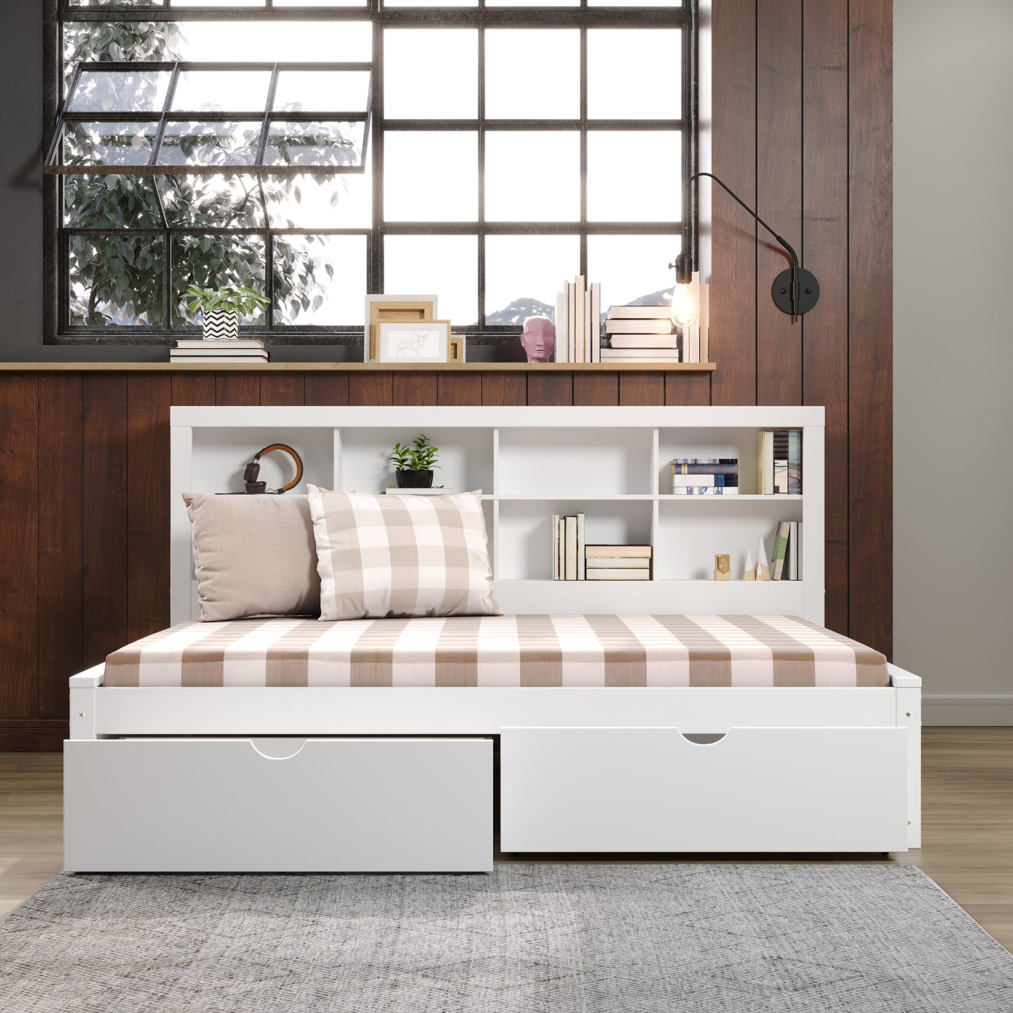Bookcase Daybed with Dual Underbed Drawers