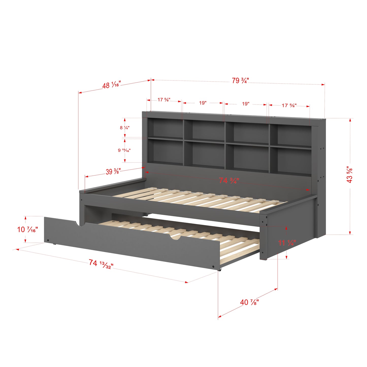 Bookcase Daybed with Trundle Bed