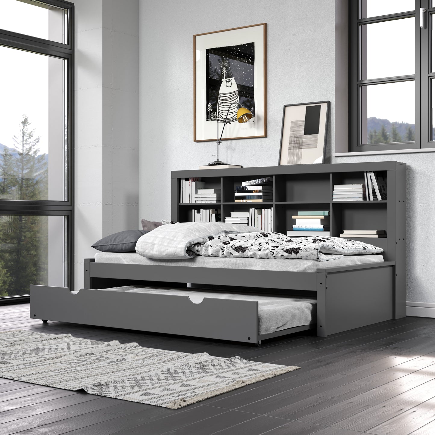 Bookcase Daybed with Trundle Bed