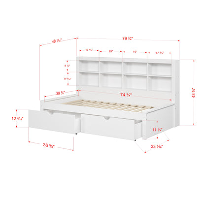 Bookcase Daybed with Dual Underbed Drawers