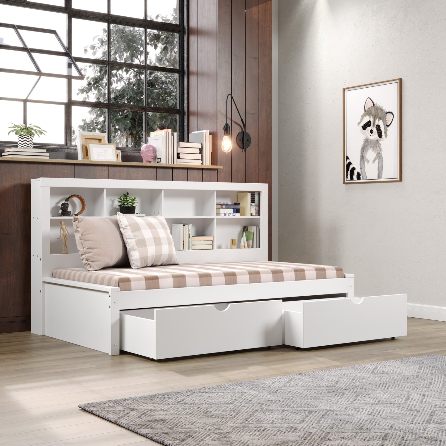 Bookcase Daybed with Dual Underbed Drawers