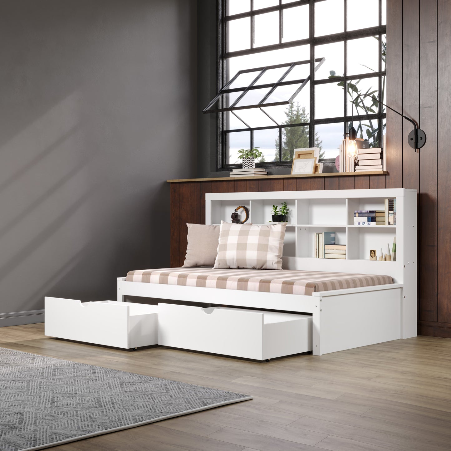 Bookcase Daybed with Dual Underbed Drawers