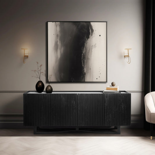 Wood/Marble 4-door Fluted Sideboard