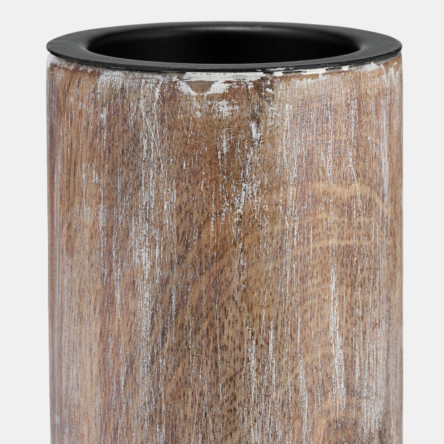 Wood 2-Tone Textured Candle Holder