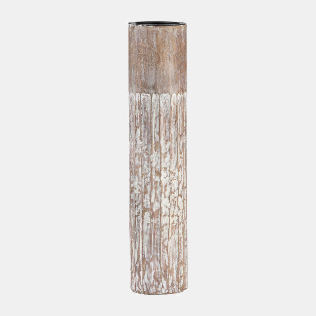 Wood 2-Tone Textured Candle Holder