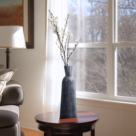 Grooved Glass Vase – Coastal Elegance in Bold Blue